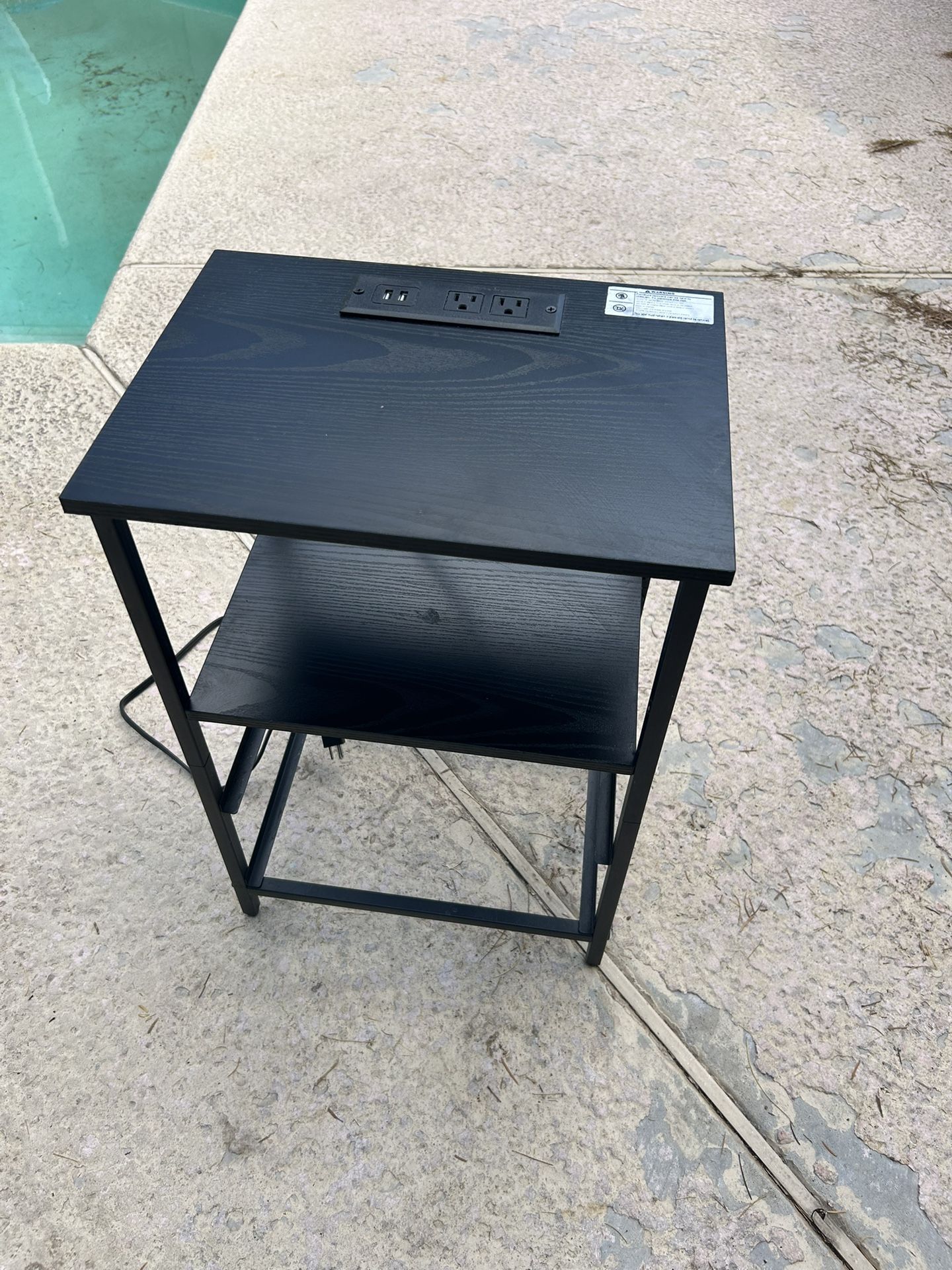 Black End Table w/ Built-In USB & Power Outlets