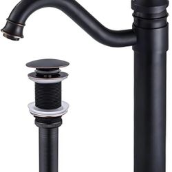 Tall Bathroom Vessel Sink Faucet Oil Rubbed Bronze with Brass Pop Up Drain
