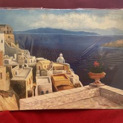 19.25 Inch x 13.5 Inch Santorini Original Poster Print From Original Greek Hand Paintings (12 available)