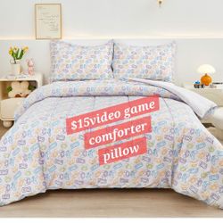 Viviland Gamer Comforter Set for Kids Boys Teens, Full/Double Game Contoller Comforter with Pillow Sham, Soft Comfortable Machine Washable (Video Game