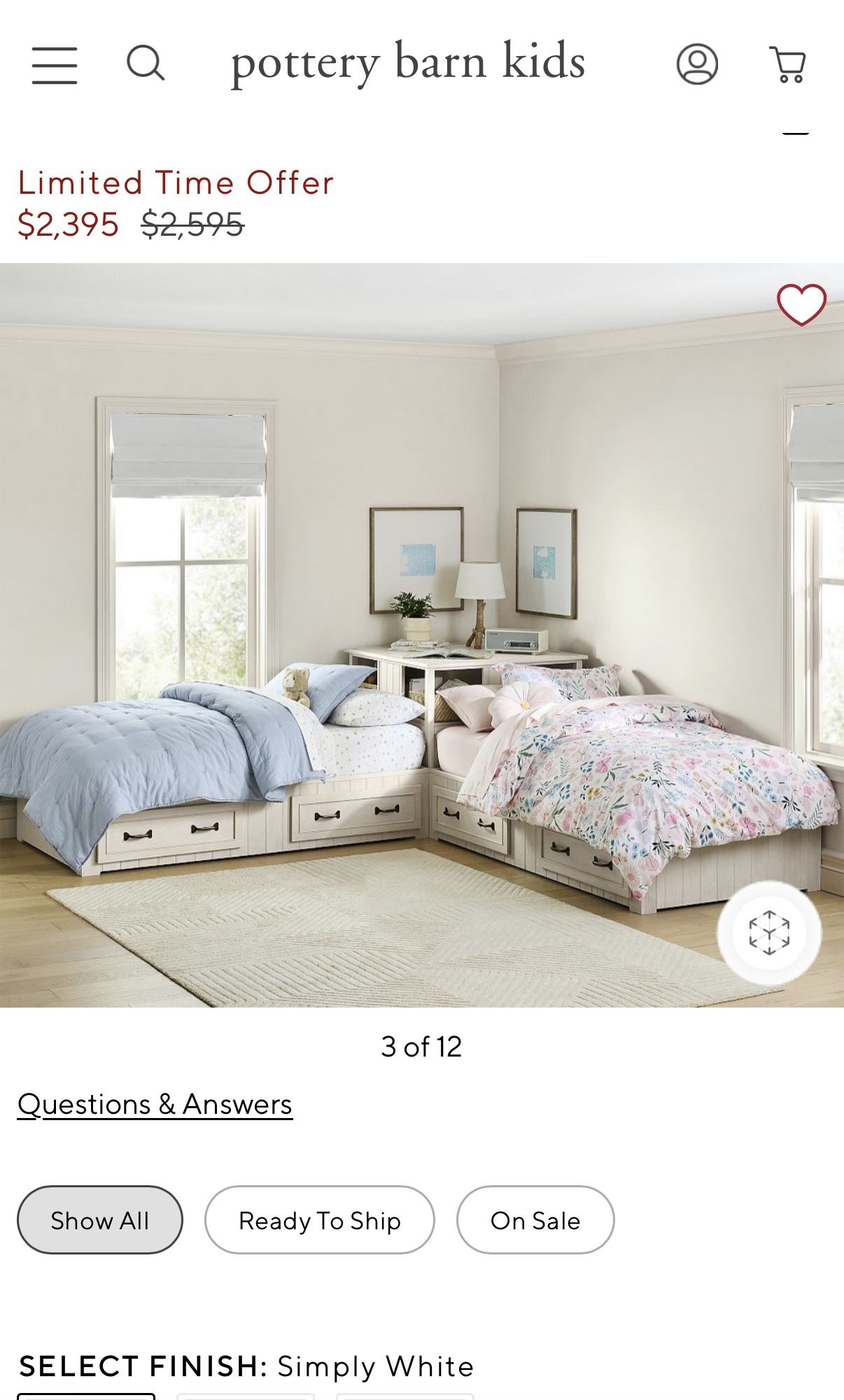 Pottery Barn Belden Twin Bed Set White - 2 Twin Beds With Drawers And 1 Corner Piece For Books Storage