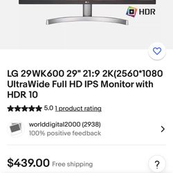 Lg 29wk600 Great Condition 75hz