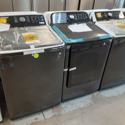 NEW !! SAMSUNG BLACK STAINLESS STEEL TOP LOAD WASHER AND ELECTRIC DRYER 