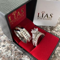 New 18k White Gold Wedding Ring Set His And Hers 