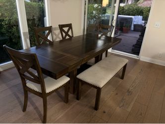 Farm style dining room table with bench