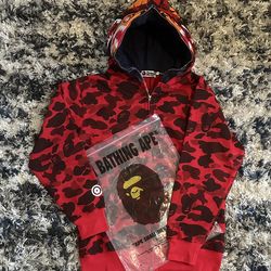 Red and Black BAPE hoodie Double Hoodie