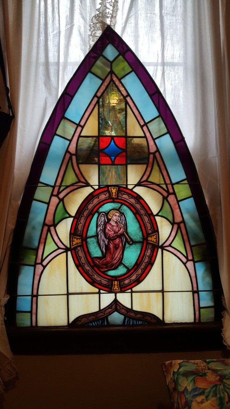 Antique Stain Glass Window Angel