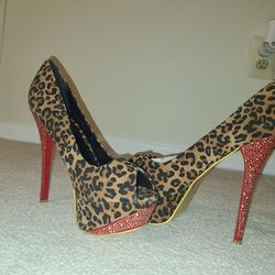 Leopard Heels ( Red Heel With Stones) 