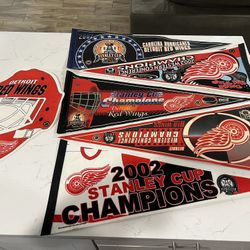 Vintage Detroit Redwings Hockey Champs Pennants 