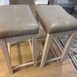 2 Gray Leather Barstools