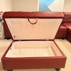 Red leather storage ottoman