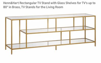 Rectangular TV Stand with Glass Shelves for TV's up to 80" in Brass, TV Stands for the Living Room