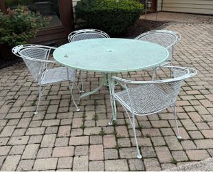 Vintage Wrought Iron Table and Four Chairs