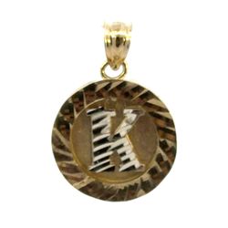 Woman’s Or Men’s 10k Two Toned White Yellow Gold Circle Initial K Charm Pendant For Necklace GP3120550