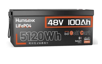HumsiENK 48V Lithium Battery Golf Cart with Bluetooth, 48V LiFePO4 Golf Cart Battery, 15000+ Deep Cycle Battery, Built-in 200A BMS with Low-Temp Prote