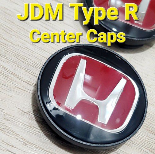 ☆Brand NEW in Box☆ JDM Type R Center Caps ☆ Black w/ Red "H" Logo ☆ (Rims Wheels Honda Acura)