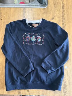 Holiday Traditions Navy Embroidered Birdhouse Sweatshirt Size S Grannycore