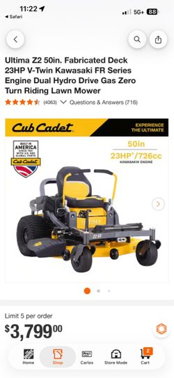 Cub cadet 50in zt2 Kawaski fr691v