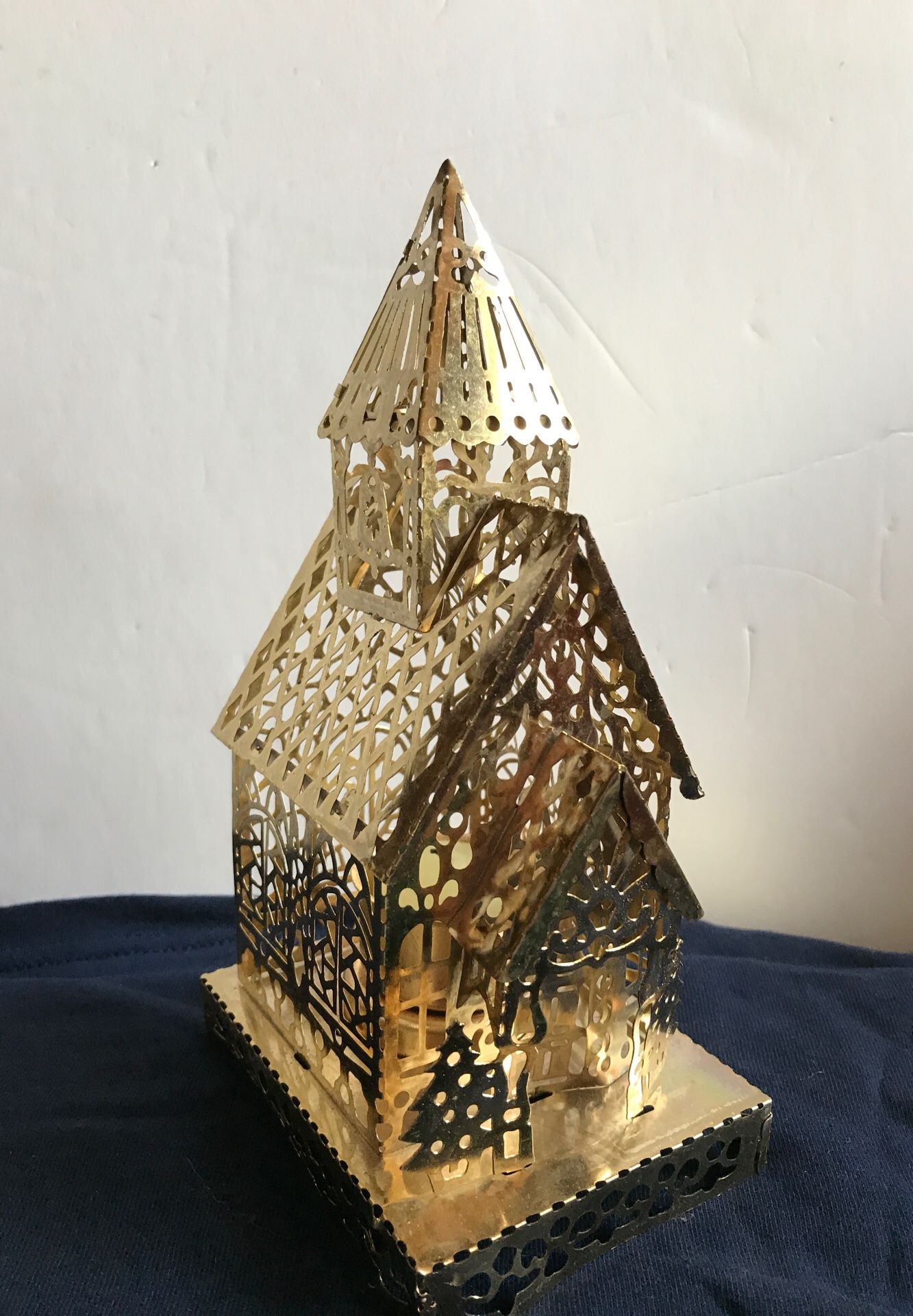 Gold filigree church candle holder