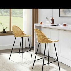 Dining Chairs Set of 2, Woven Rattan Chair, Rattan Counter Stools with Backs for Kitchen Counter, Dining Room, Coffee Bar