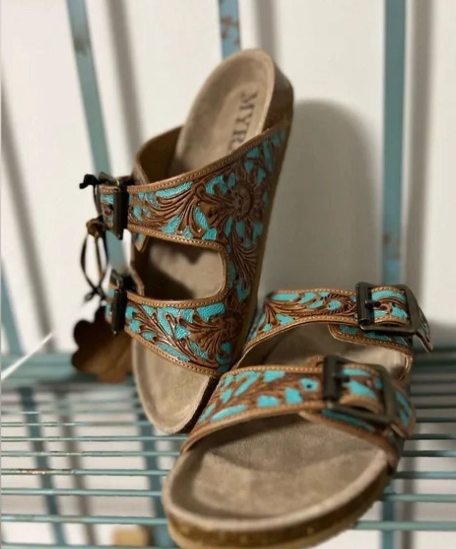 😍New Release Amazing Myra Bag Hand Tooled Genuine Leather Spring Break Sandals