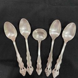 Sliver plated flatware serving set of 5 (4 Large spoons + 1 Ladle)