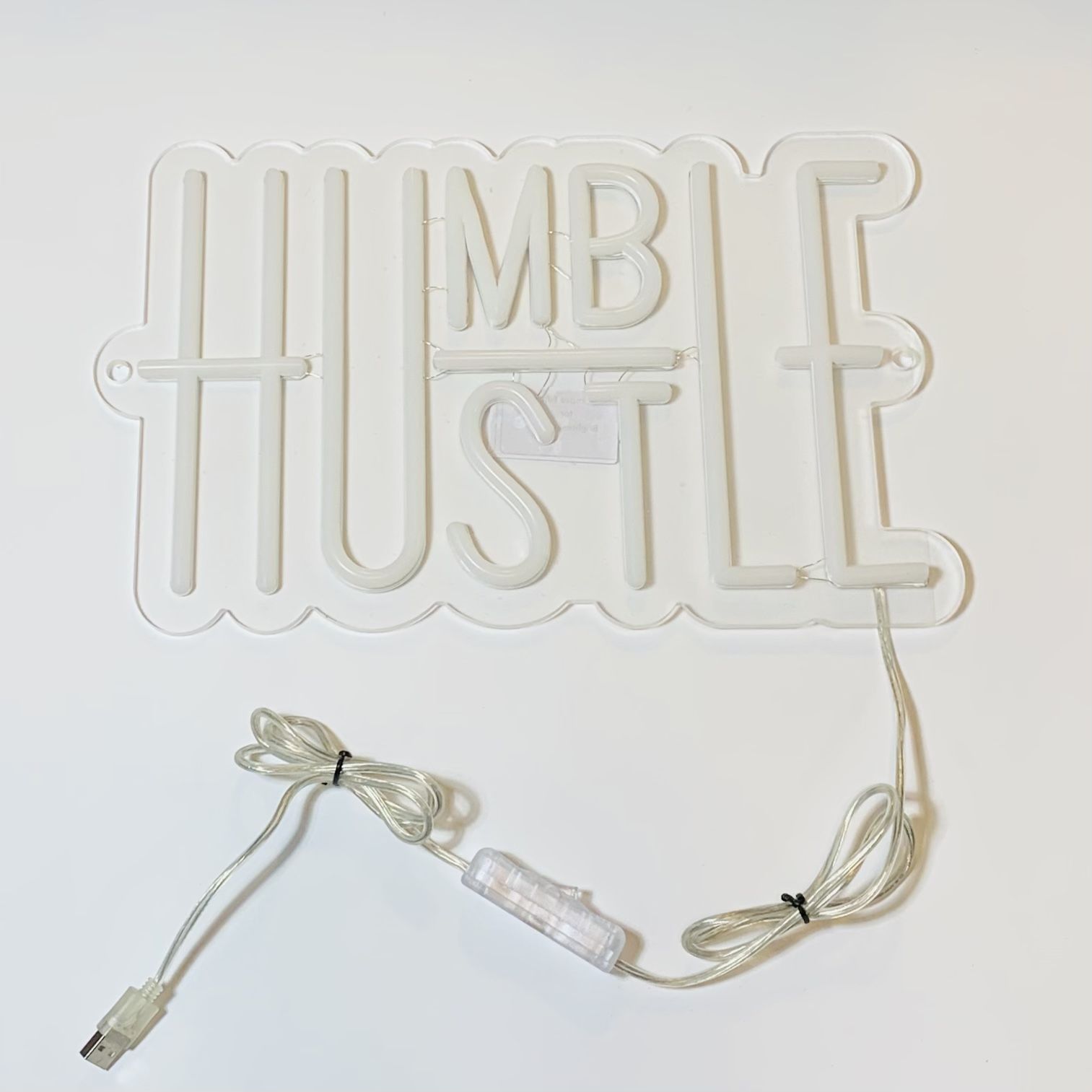 Humble / Hustle Wired USB White LED Neon Light Sign TESTED