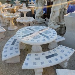 Concrete Mosaic Picnic Table with 3 Benches/ Outdoor Patio Furniture / Patio Set 