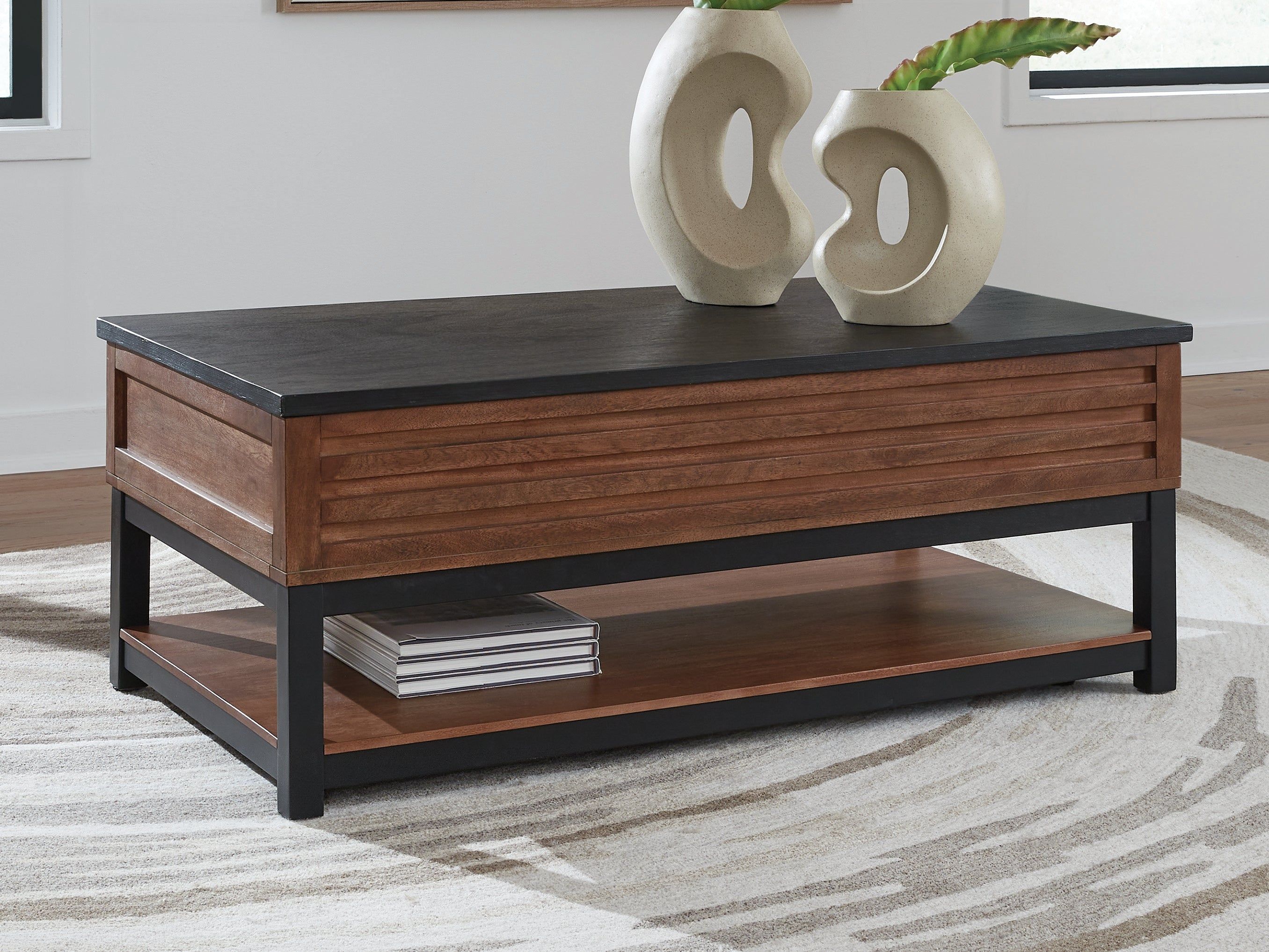Kallari Warm Brown/Black Lift Top Cocktail Table