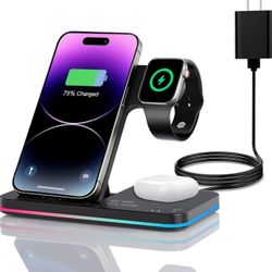 Wireless Charger 3 in 1 Charging Station lPhone Fast Foldable Charging Stand for Apple Multiple Devices with an 18 W Quick Charger for lPhone 16/15/14