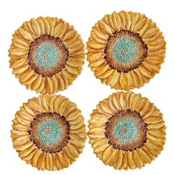 Sunflower Plate Ceramic Porcelain Hand Painted Made in Italy 8” diameter Set 4
