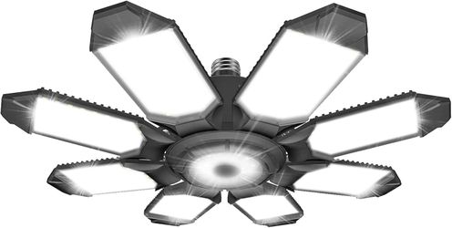 LED Garage Ceiling Light, 260W 26000LM 6500K Deformable With 8+1 Adjustable Panels Commercia Bay Lamp For E26/E27 Screw Socket,Basement,Barn,Workshop,