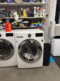 Matching LG Front Load Washer & Gas Dryer Set (White) – Dryer Works Great / Washer Needs TLC