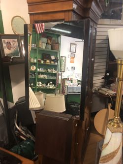 Cherry wood bathroom mirror and cabinet shelves