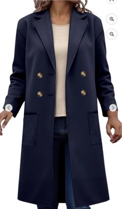 Women’s Double Breasted Mid-Long Navy Wool Blend Pea Coat, Medium *BRAND NEW*