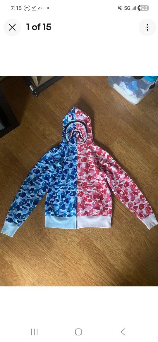 Half Blue Half Pink ABC CAMO BAPE HOODIE! A BATHING APE 