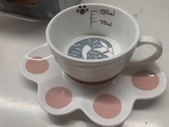 Ceramic Tea Mug With Plate, Cat Themed