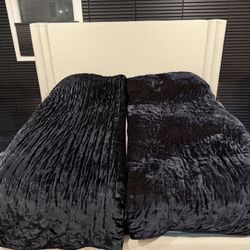 LIKE NEW - Boucle Fabric King Size Bed (no mattress) with brass footings