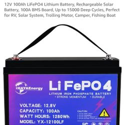 12V 100Ah LiFePO4 Lithium Battery