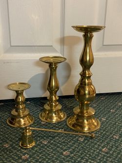 Brass Candle Sticks And Snuffer