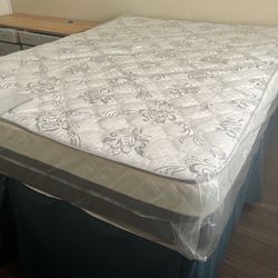 New Queen Size Mattress and  Box Spring With Foldable 16” Metal Frame
