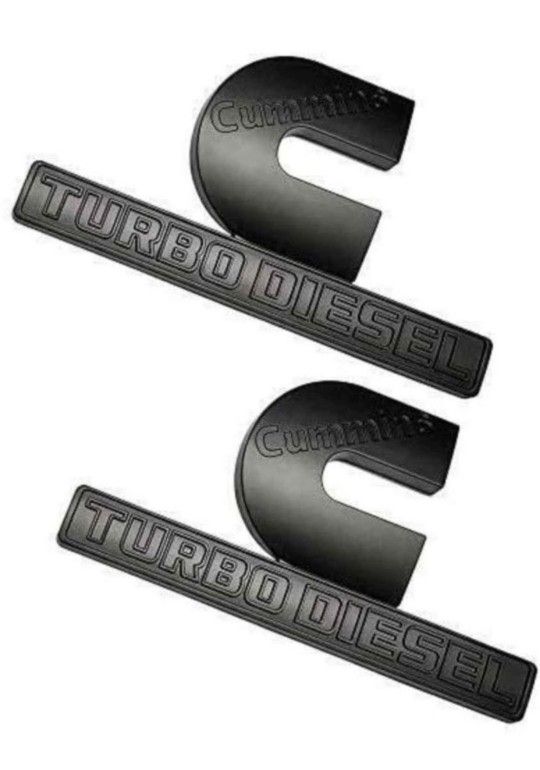 NEW! 2 Pack Cummins Turbo Diesel Emblems Badges Nameplate Replacement, Matte Black