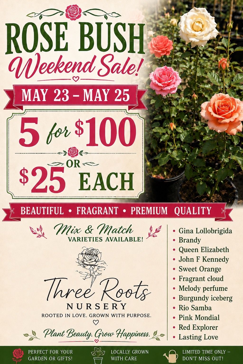 Rose Bush Sale 5/23-5/25