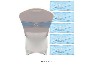 IFAMIO 20 Pcs Light Blue Chair Sashes with Buckles Bridal Stretch Spandex Chair Bands Elastic Bows Ties with Buckle for Wedding Party Birthday Graduat