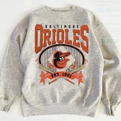 NWT Baltimore Orioles EST 1901 MLB baseball logo ash grey Crewneck Sweatshirt - Size Small