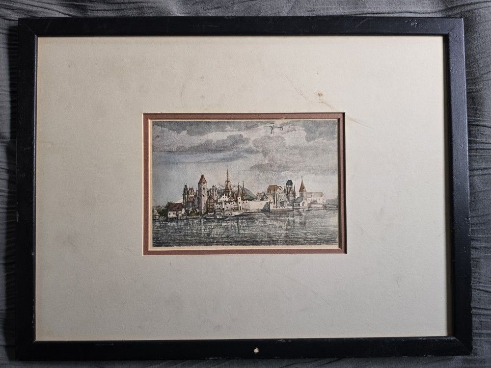 Albrecht Dürer - View of Salzburg Print (Gilt Frame, 1940)