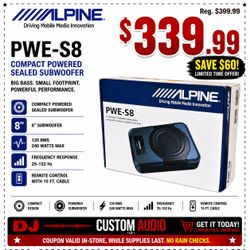 Alpine PWE-S8 Powered 8" Subwoofer 240 Watts Remote Bass Knob Included 🚨 Payment Options Available 🚨 No Credit Needed 🚨