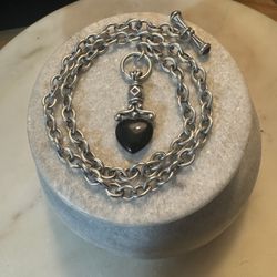 Silver Chain Necklace with Heart-Shaped Black Onyx Pendant - 925
