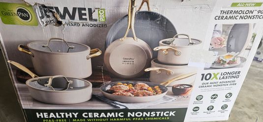 Open box 100% brand new green pan jewel pro healthy ceramic non-stick cookware set