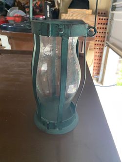 Green Metal Hanging Candle Lantern